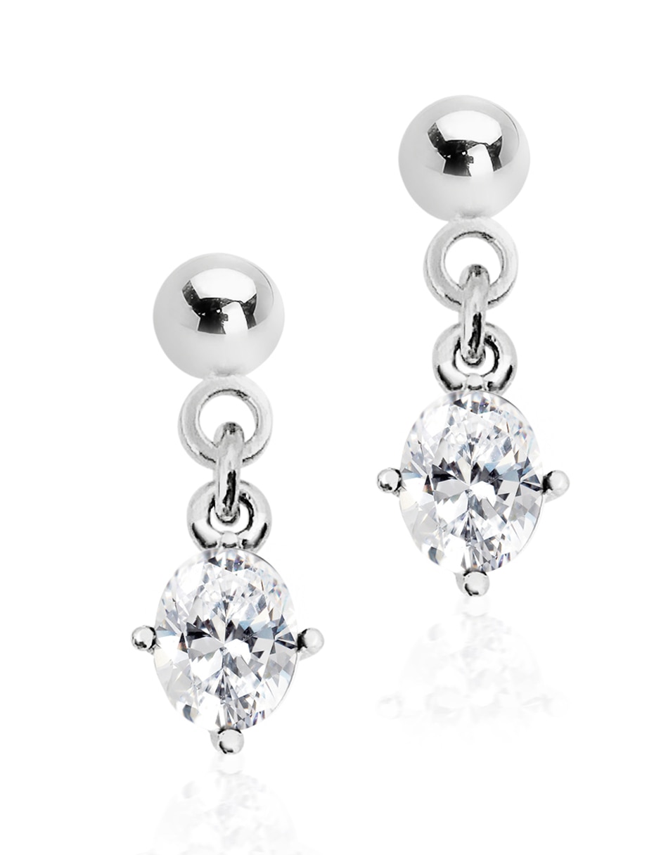 Aretes ovalados con acabado baño rodio zirconia