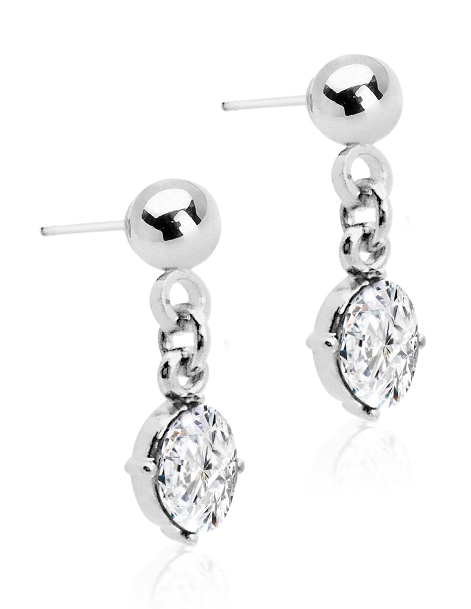 Aretes ovalados con acabado baño rodio zirconia 2