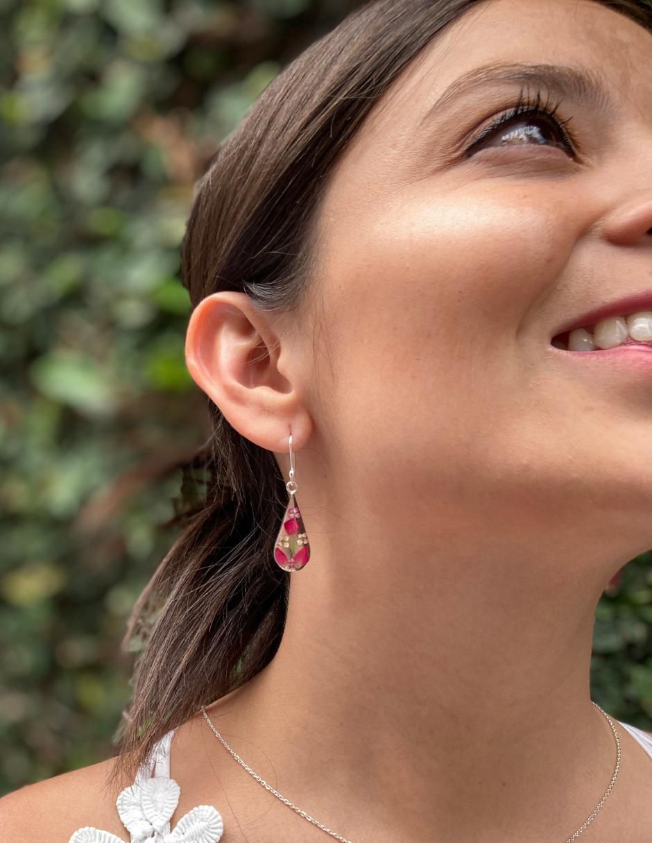 Aretes de gota Naturaleza Encapsulada de plata P 925 con acabado brillante resina 2