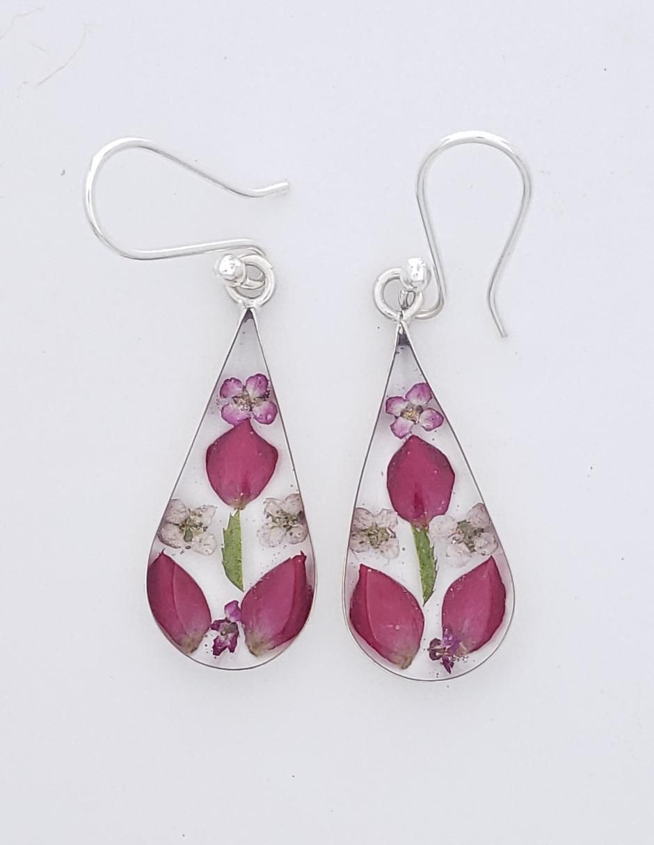 Aretes de gota Naturaleza Encapsulada de plata P 925 con acabado brillante resina 3