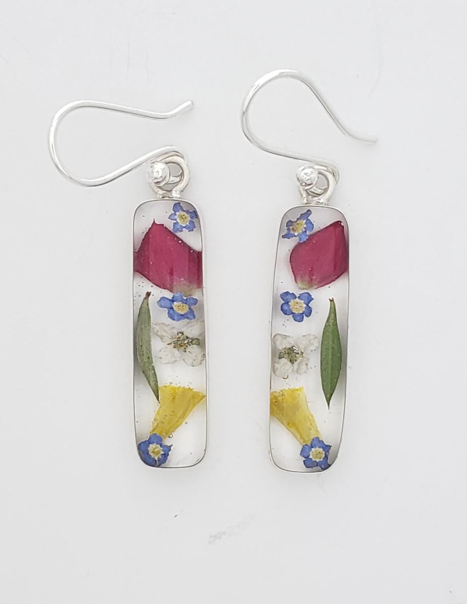 Aretes rectangulares Naturaleza Encapsulada de plata P 925 con acabado brillante resina 2