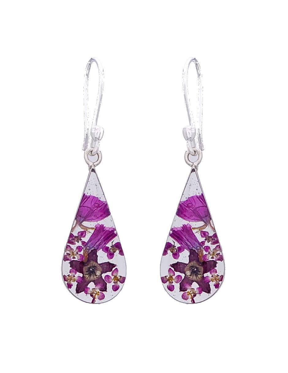 Aretes de gota Naturaleza Encapsulada de plata P 925 con acabado brillante resina