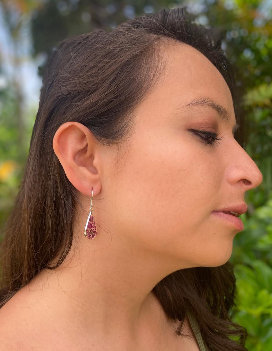 Aretes de gota Naturaleza Encapsulada de plata P 925 con acabado brillante resina 3