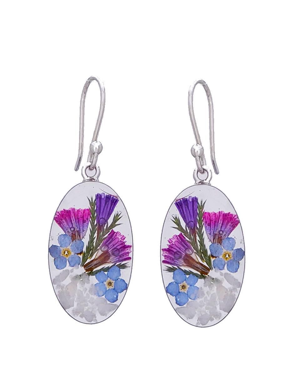 Aretes ovalados Naturaleza Encapsulada de plata P 925 con acabado brillante resina
