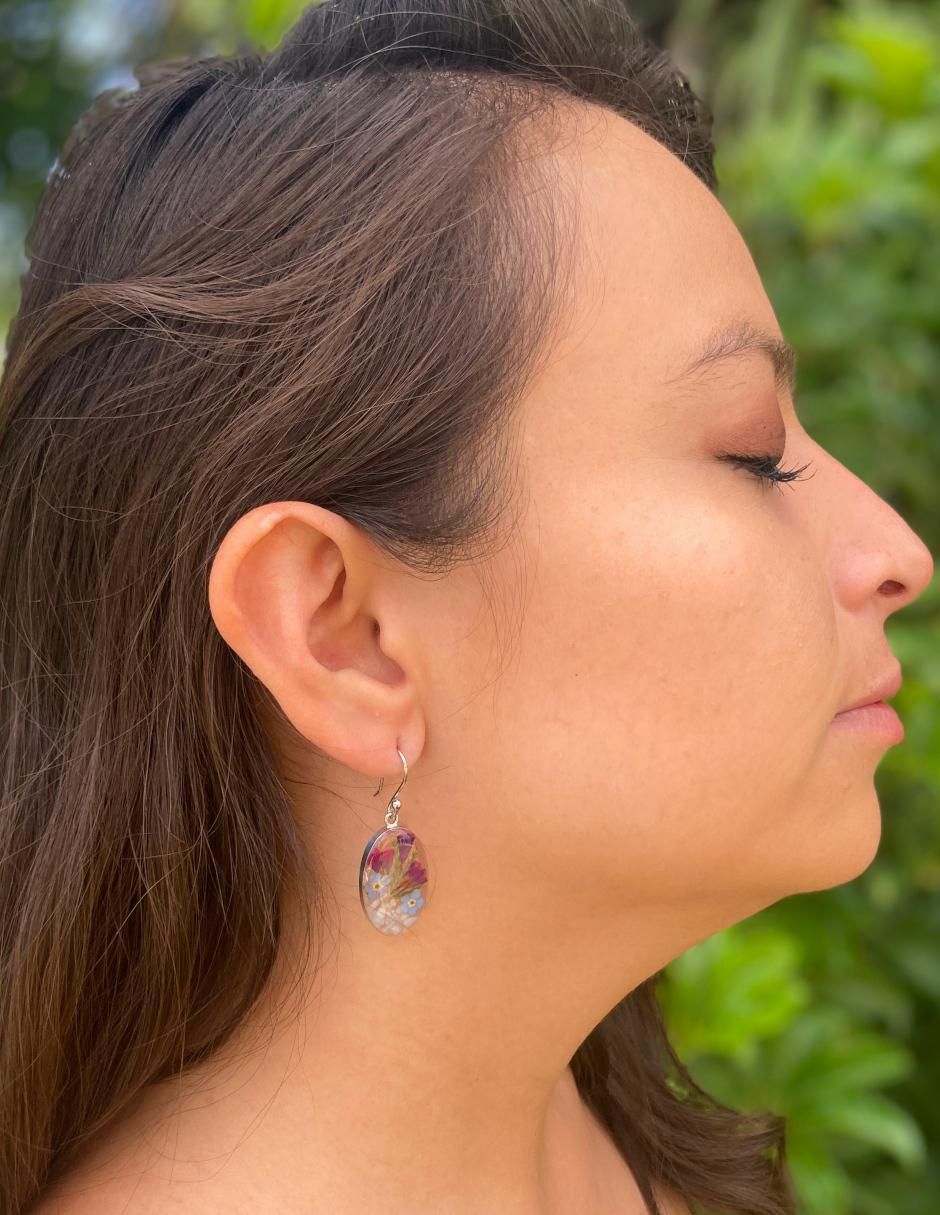 Aretes ovalados Naturaleza Encapsulada de plata P 925 con acabado brillante resina 3