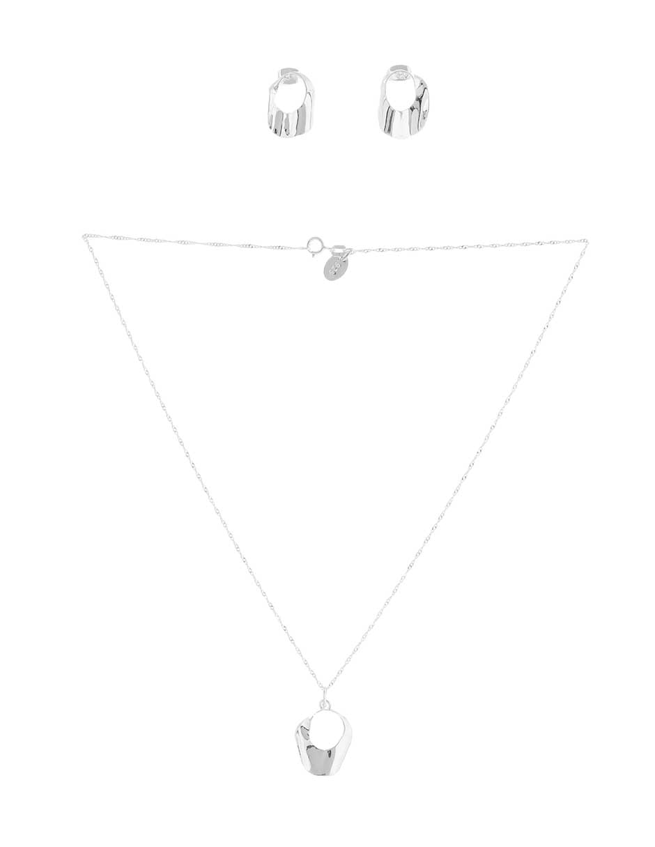 Aretes y collar Liso Oval de plata P 925