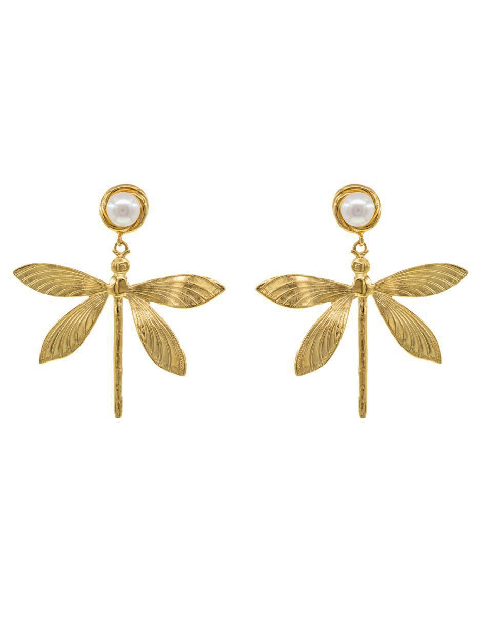 Aretes de libélula con acabado brillante perla Aretes de libélula con acabado brillante perla