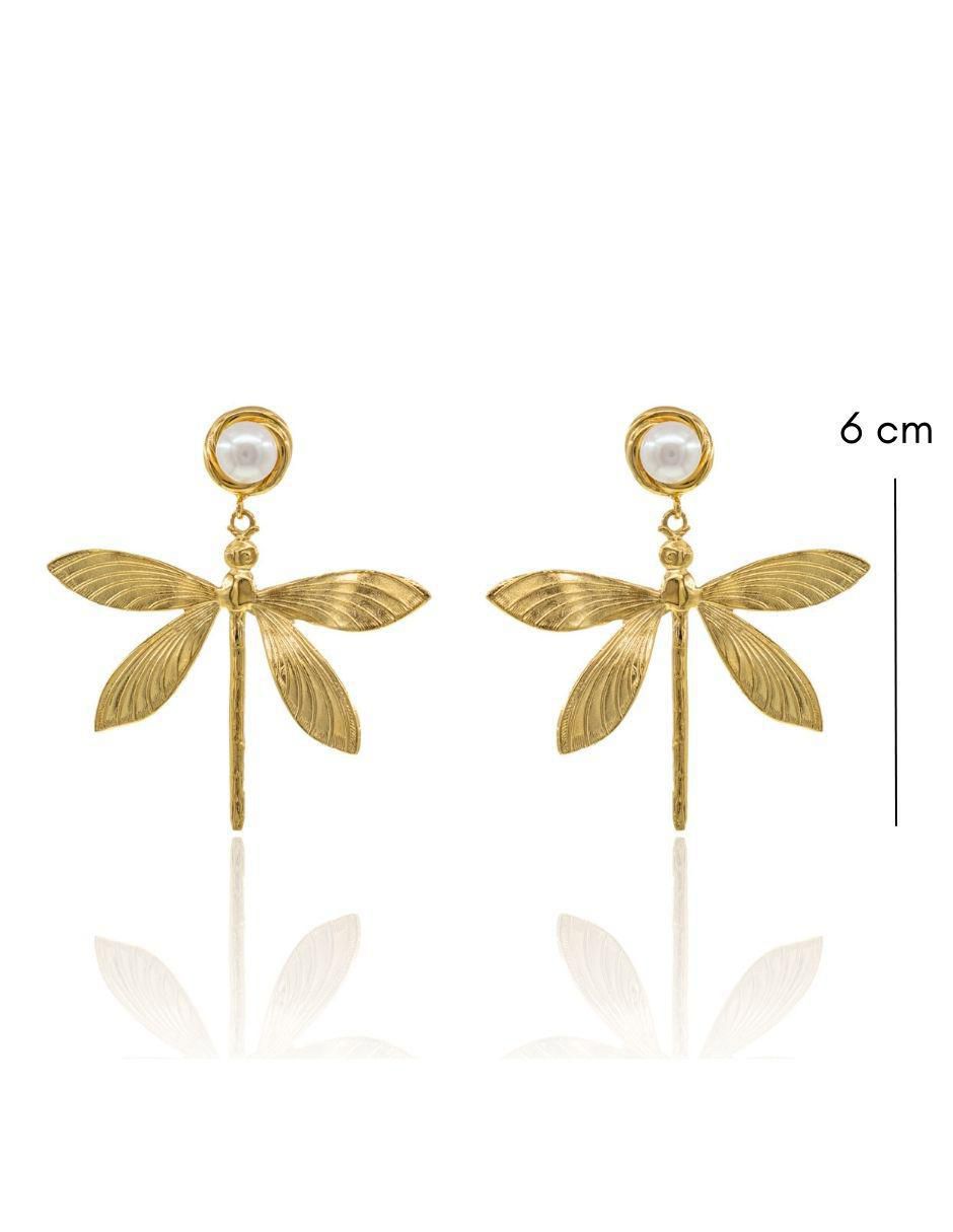 Aretes de libélula con acabado brillante perla 5