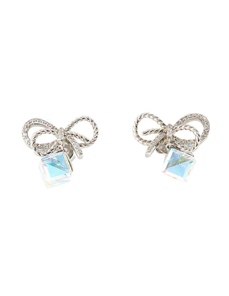 Aretes de moño Roma de plata P 925 con acabado brillante cristal