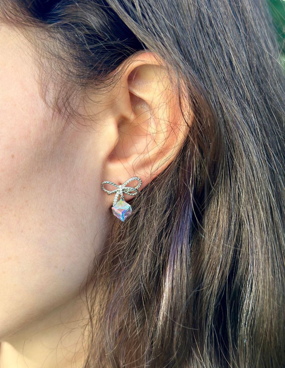 Aretes de moño Roma de plata P 925 con acabado brillante cristal 3
