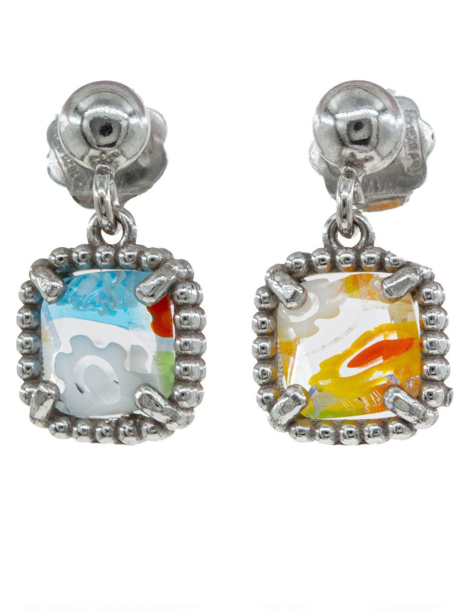 Aretes de rectángulo de plata P 925 con acabado brillante cristal