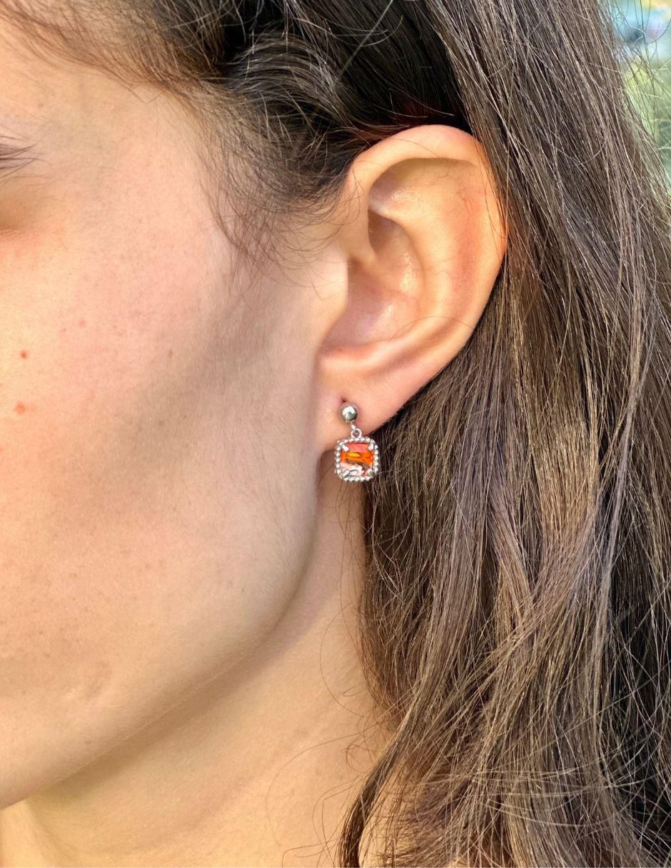 Aretes de rectángulo de plata P 925 con acabado brillante cristal 4