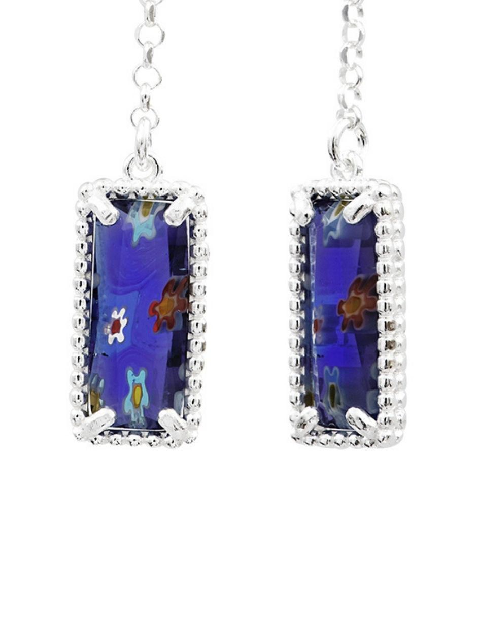 Aretes de rectángulo de plata P 925 con acabado brillante cristal 2