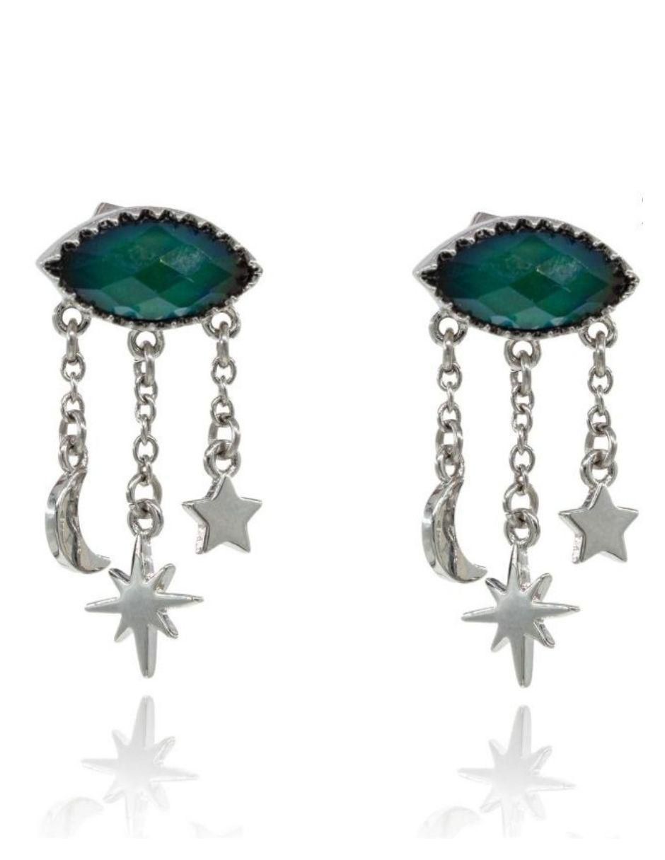 Aretes de ojo Mood con acabado baño rodio piedra natal