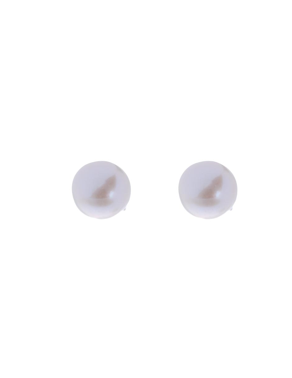 Aretes redondos de plata P 925 con acabado brillante perla