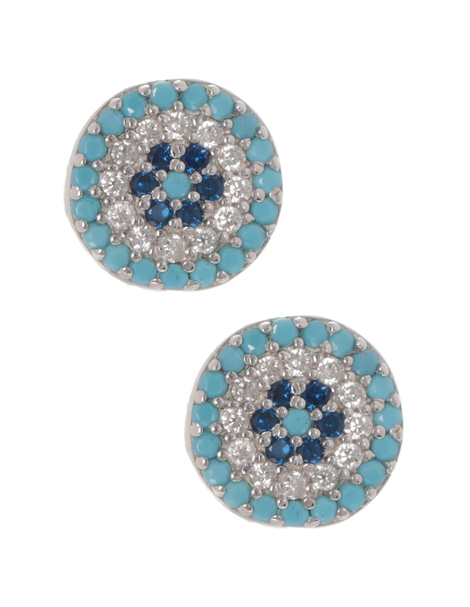 Broqueles de flor Mediterraneo Ojo de plata P 925 con acabado brillante zirconia