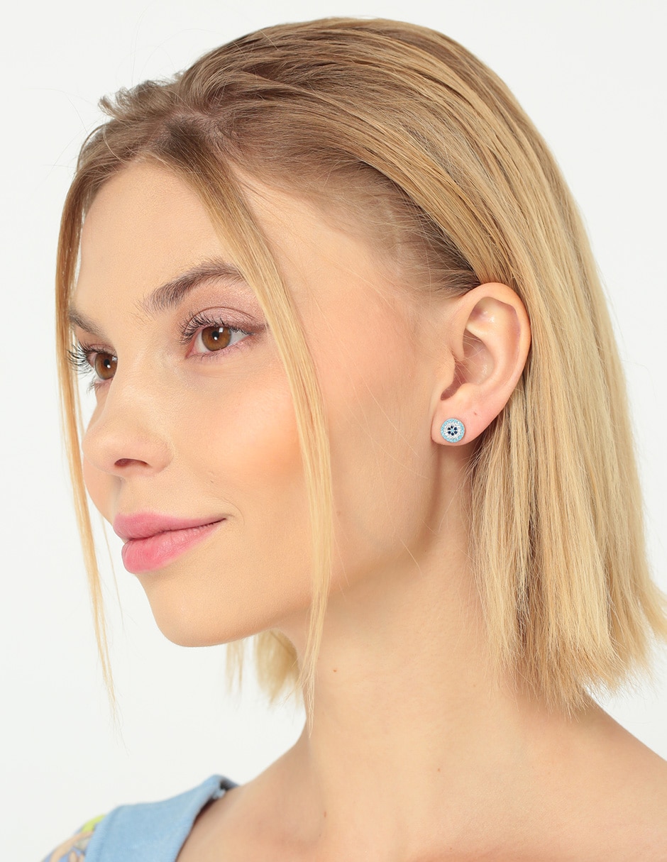 Broqueles de flor Mediterraneo Ojo de plata P 925 con acabado brillante zirconia 4