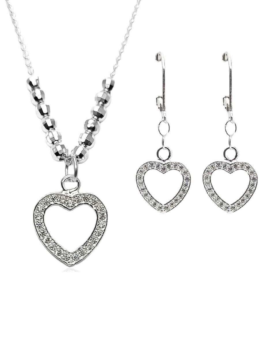 Aretes y collar de corazón de plata P925 cristal 1