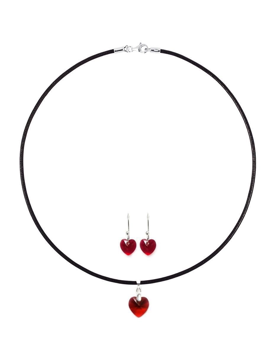 Aretes y collar de corazón de plata P925 cristal 2