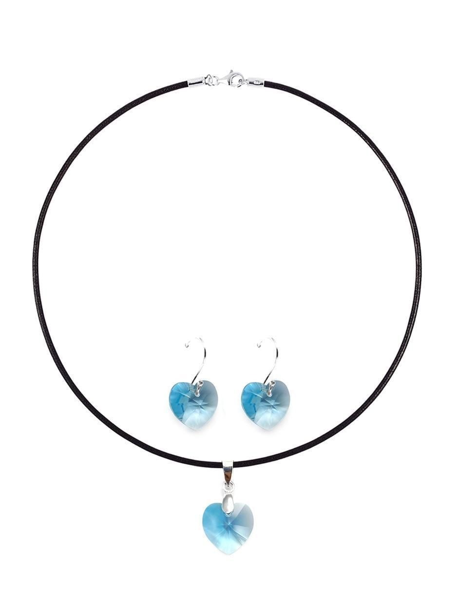 Aretes y collar de corazón de plata P925 cristal 2