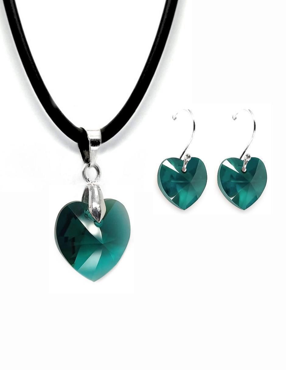 Aretes y collar de corazón de plata P925 cristal Aretes y collar de corazón de plata P925 cristal