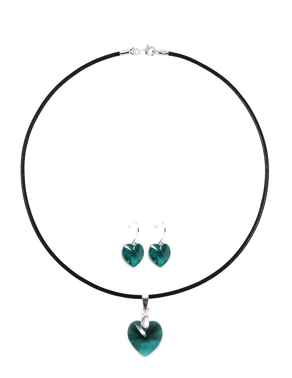 Aretes y collar de corazón de plata P925 cristal 2