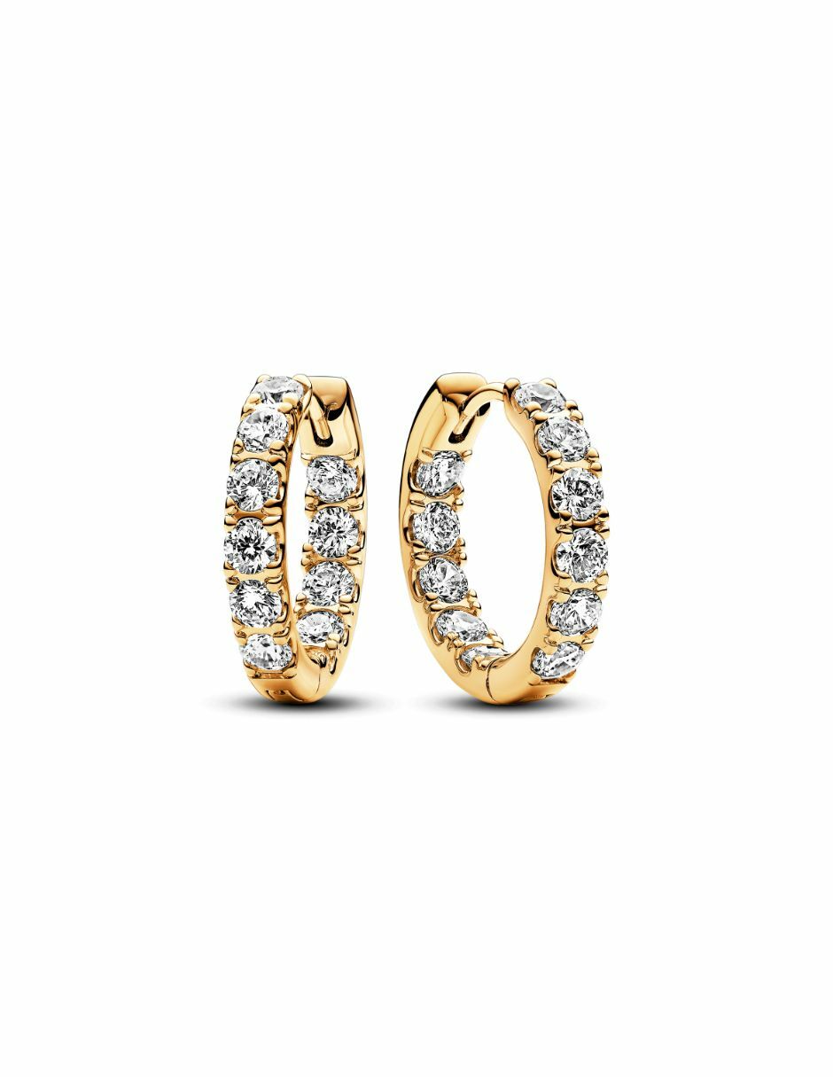 Aretes de aro redondos Timeless de plata P 925 con acabado baño de oro zirconia cúbica