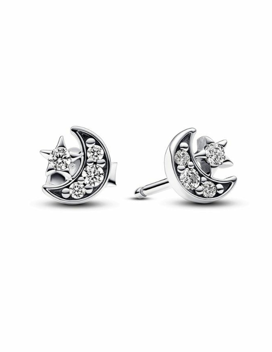 Aretes de luna Timeless de plata P 925 con acabado brillante zirconia cúbica