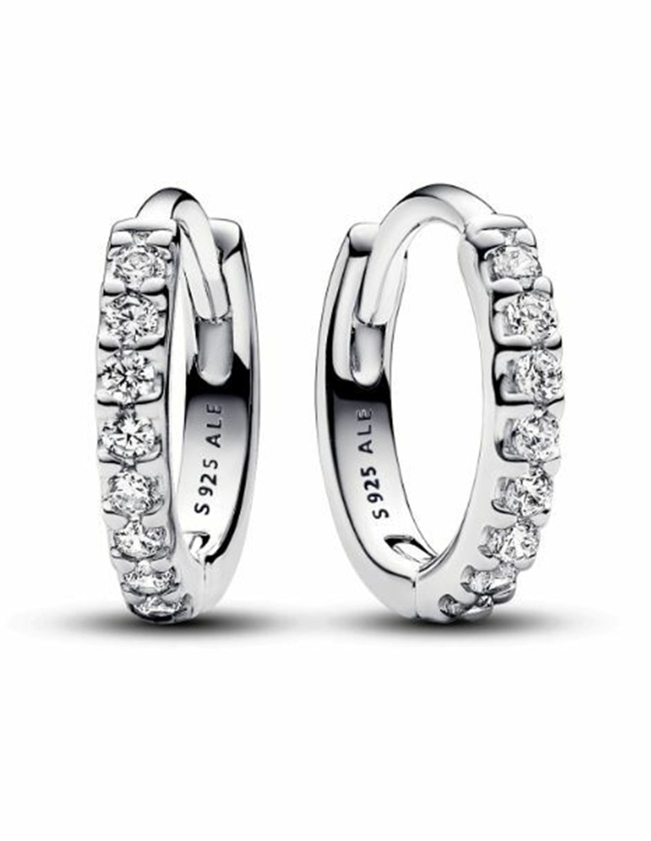 Aretes de aro redondos Timeless de plata P 925 con acabado brillante zirconia cúbica