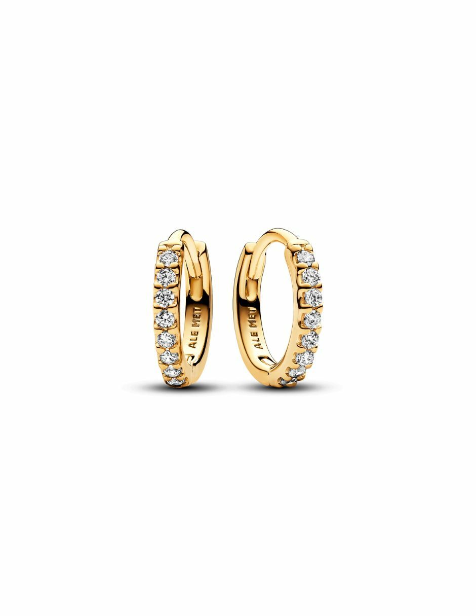 Aretes de aro redondos Timeless de plata P 925 con acabado baño de oro zirconia cúbica