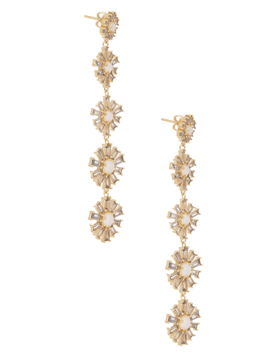 Aretes de flor Moon con acabado baño de oro circonita 2