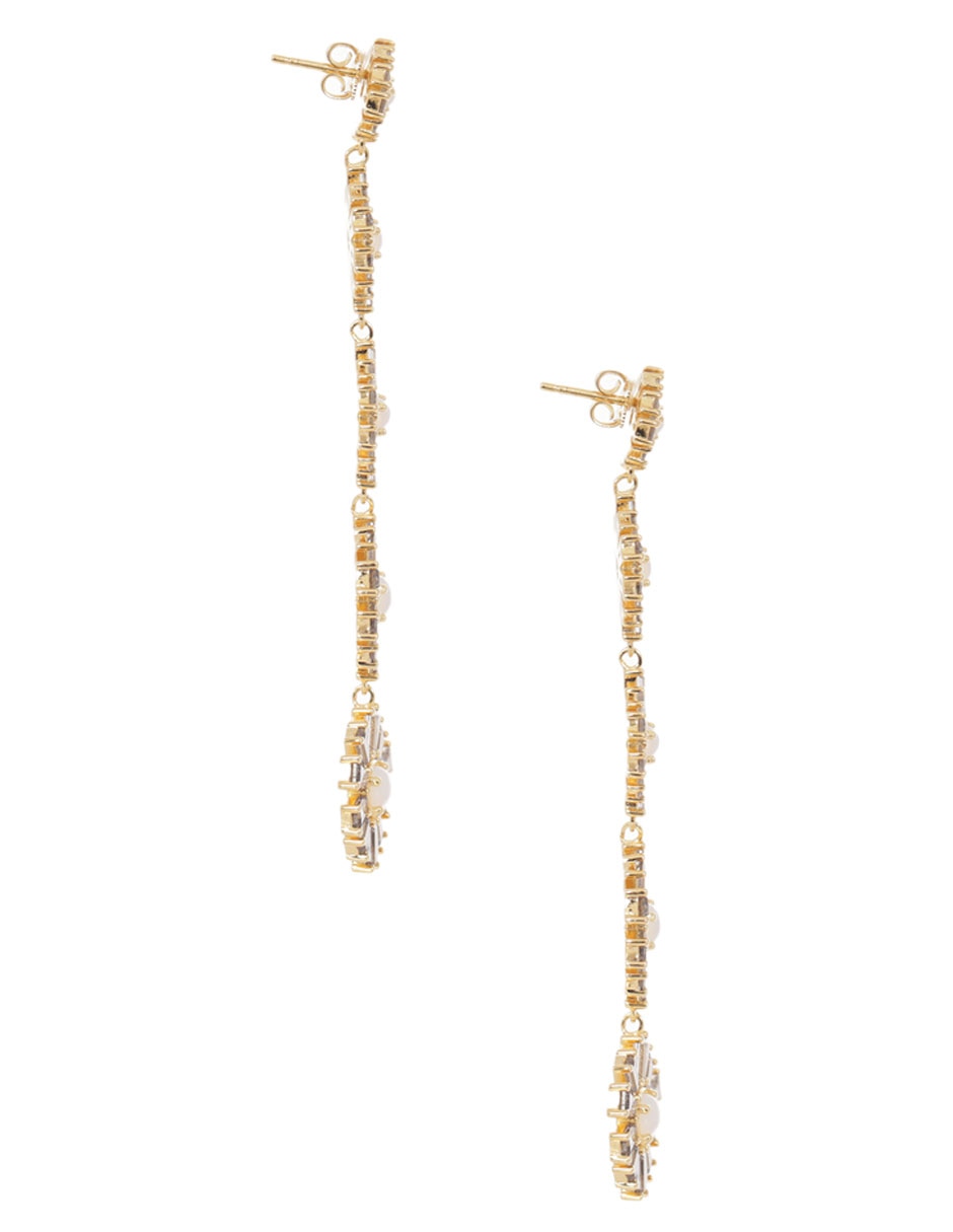 Aretes de flor Moon con acabado baño de oro circonita 3