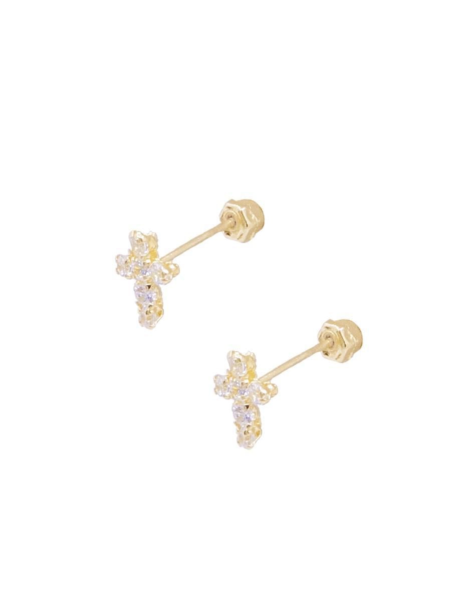Broqueles de cruz de oro con acabado brillante zirconia 4