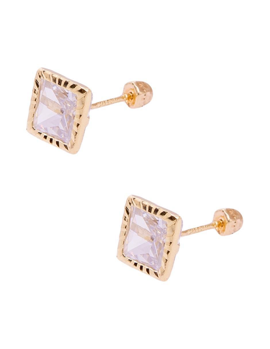 Broqueles cuadrados de oro con acabado pavé zirconia 4