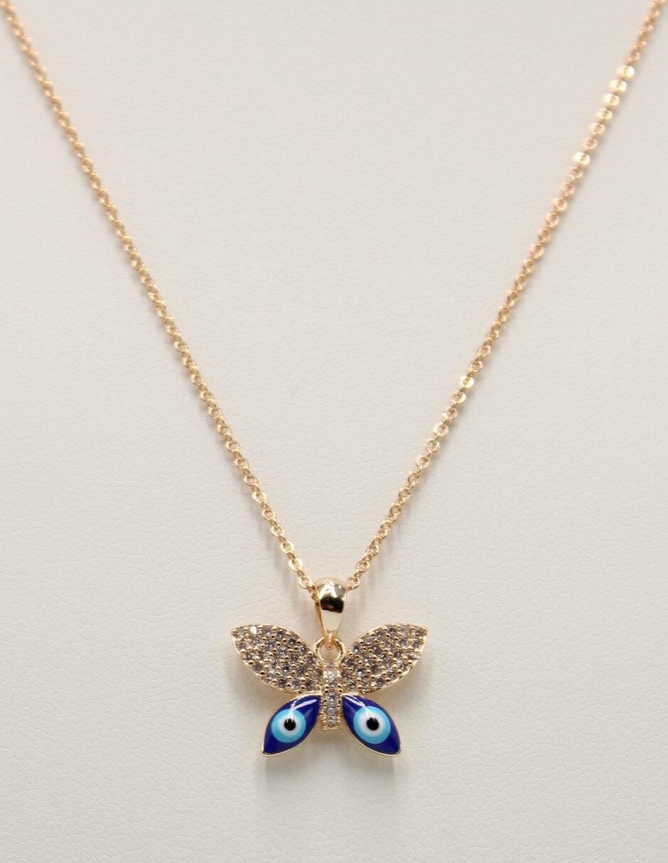 Aretes y collar de mariposa Ojo Turco de baño de oro 14 k zirconia cúbica 2