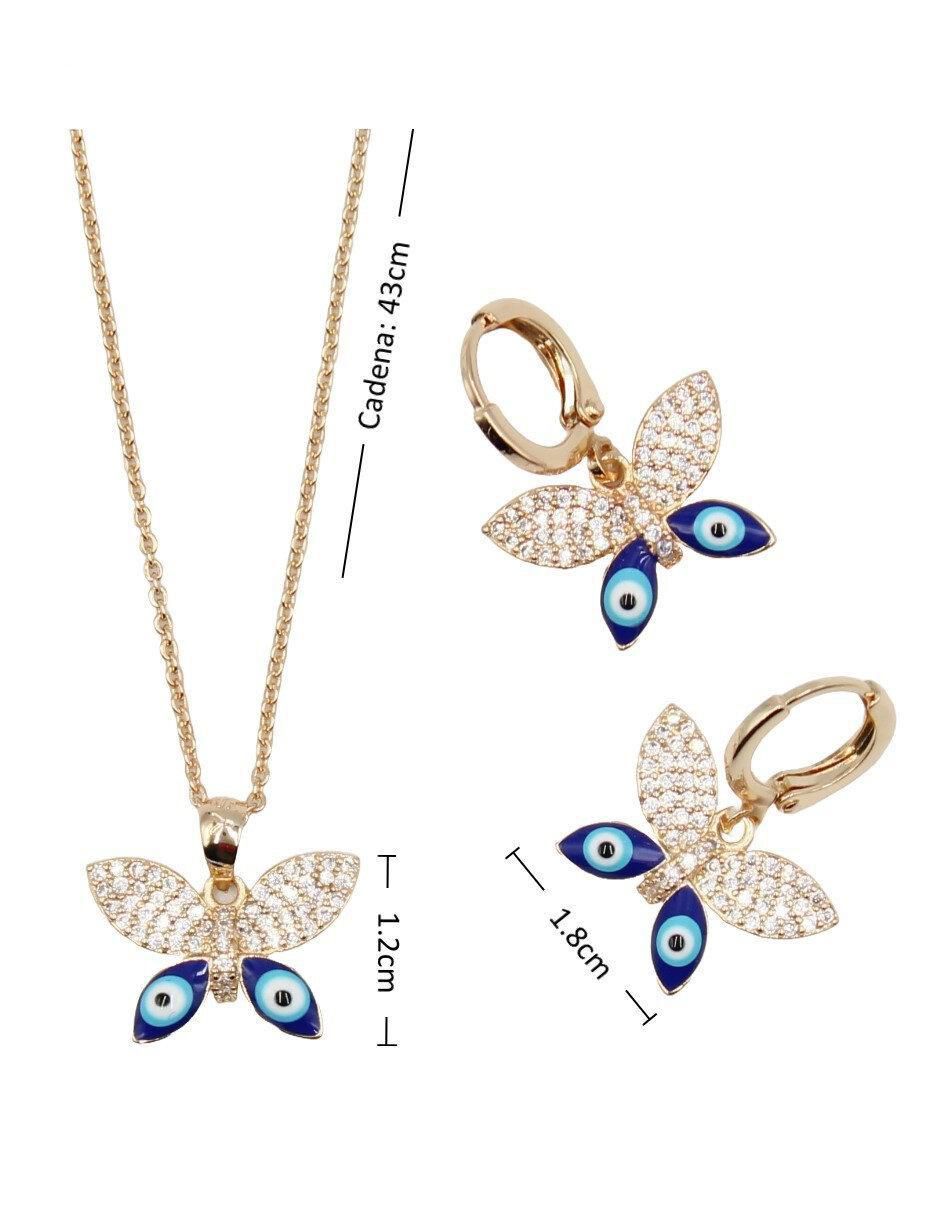 Aretes y collar de mariposa Ojo Turco de baño de oro 14 k zirconia cúbica 5