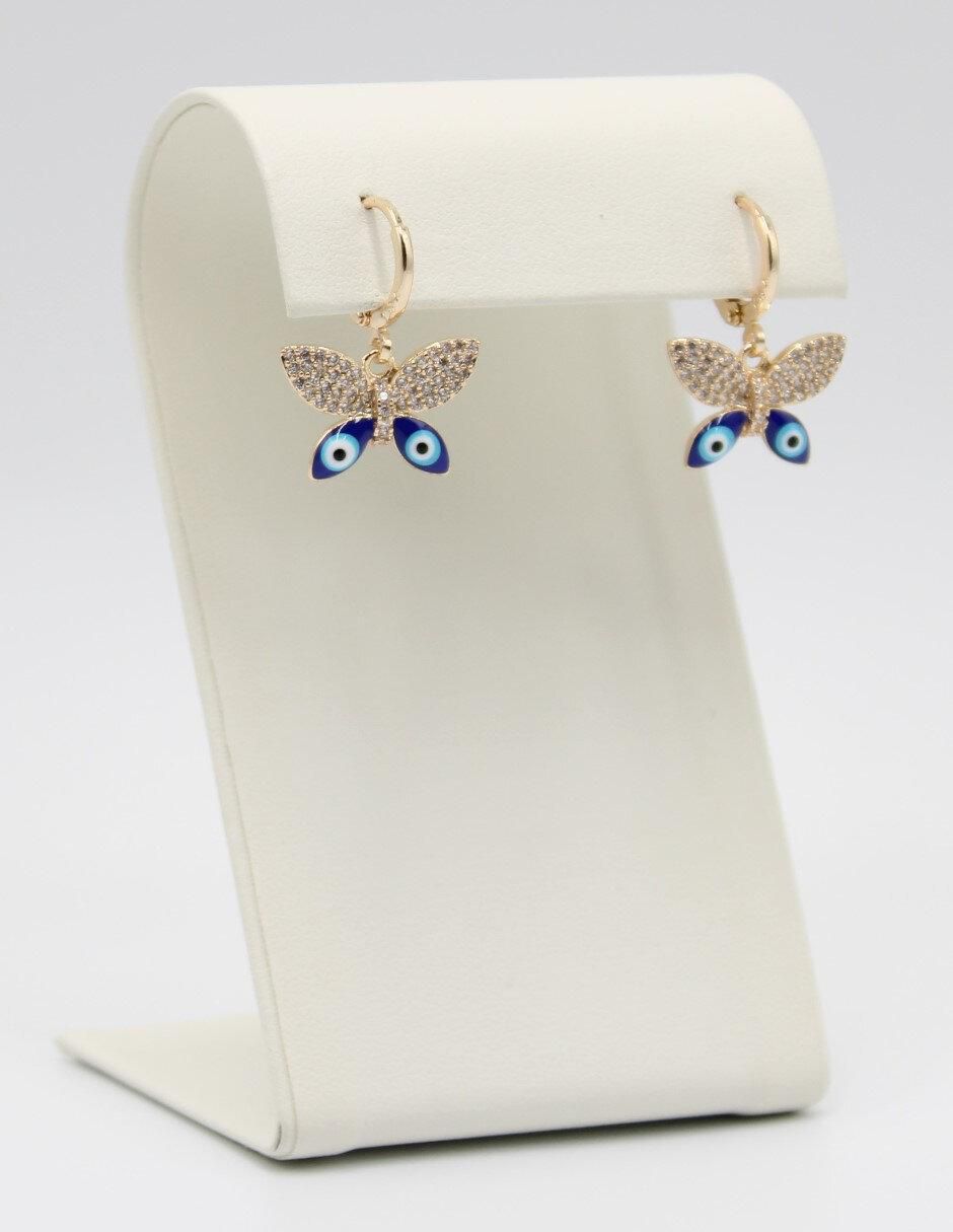 Aretes y collar de mariposa Ojo Turco de baño de oro 14 k zirconia cúbica 3