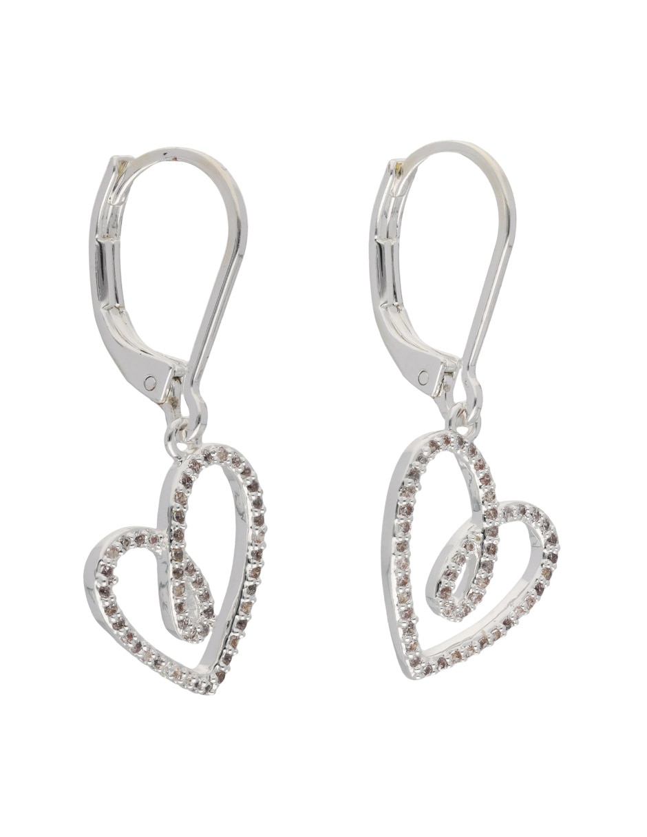 Aretes de corazón Social con acabado brillante zirconia