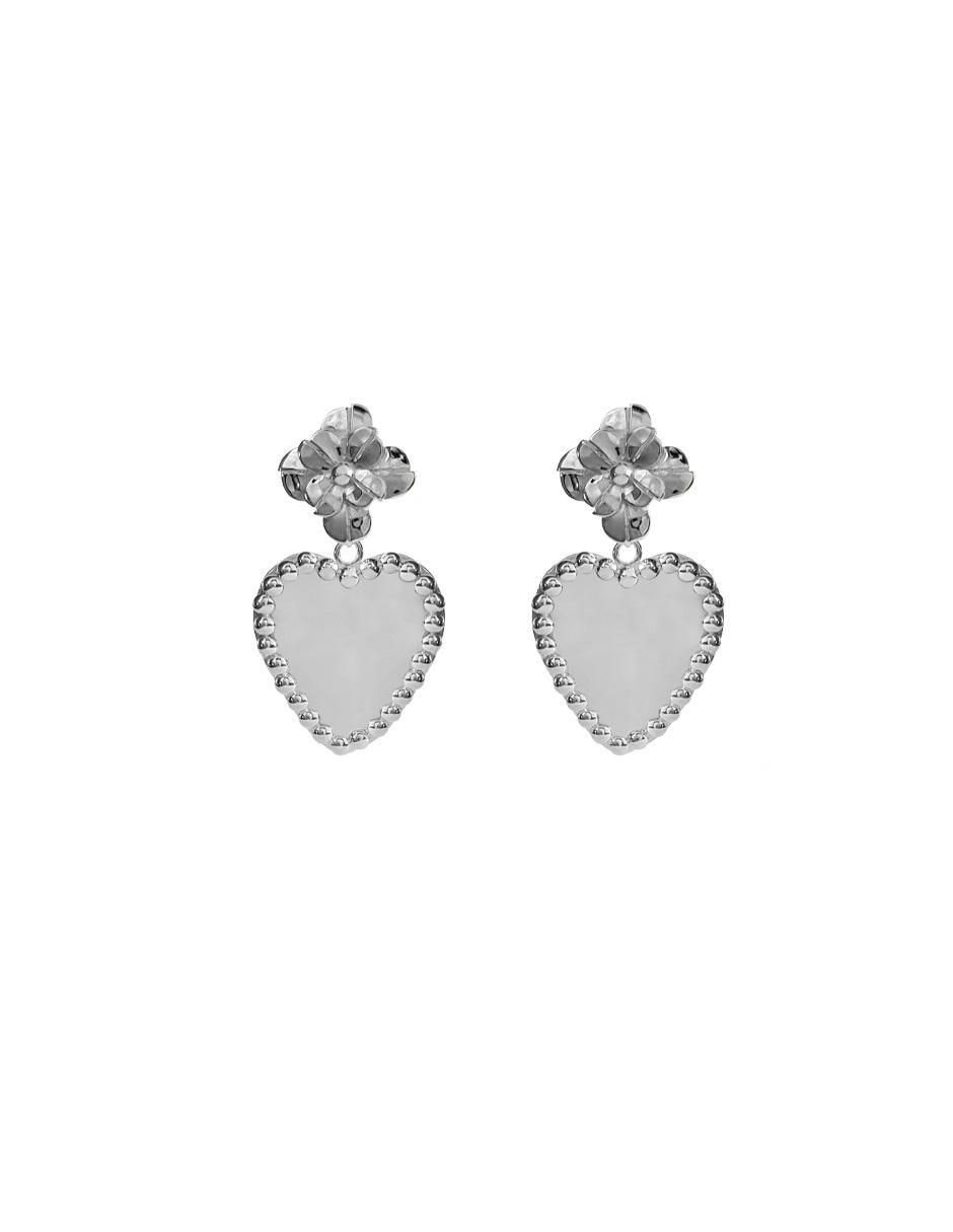Aretes de corazón Enrique Garcia de plata P 925 con acabado plateado