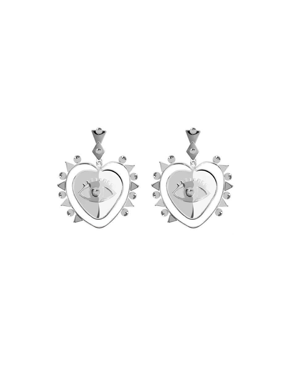 Aretes de corazón Enrique Garcia de plata P 925 con acabado plateado Aretes de corazón Enrique Garcia de plata P 925 con acabado plateado
