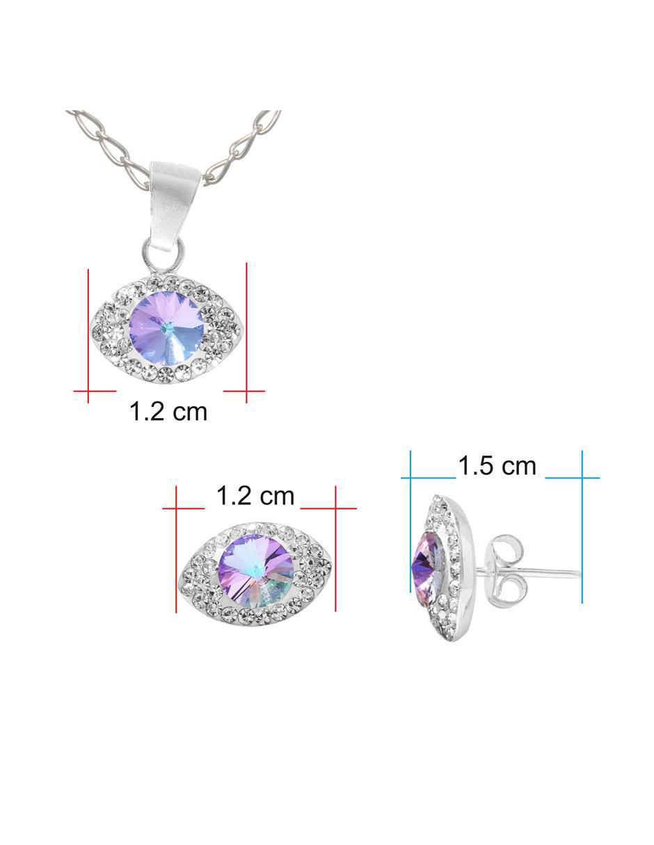 Set aretes y collar de ojo de plata p 925 zirconia 8