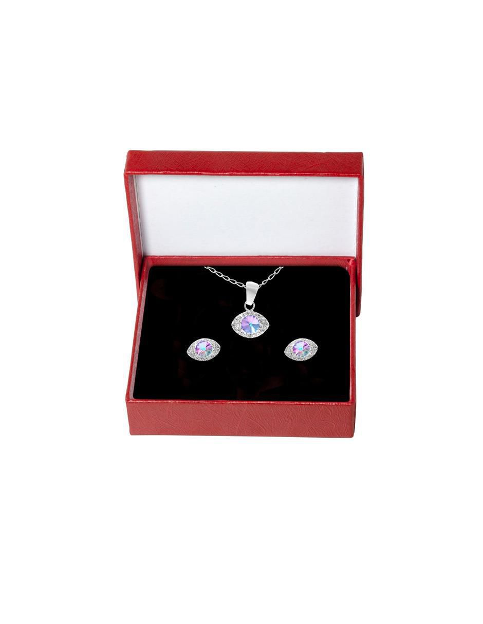 Set aretes y collar de ojo de plata p 925 zirconia 7