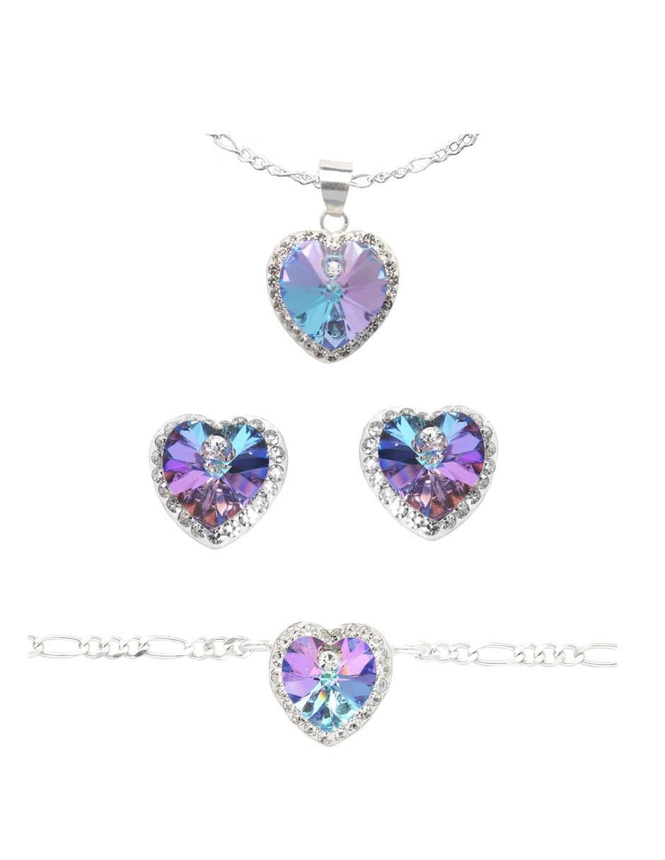 Set aretes, collar y pulsera de corazón de plata p 925 zirconia