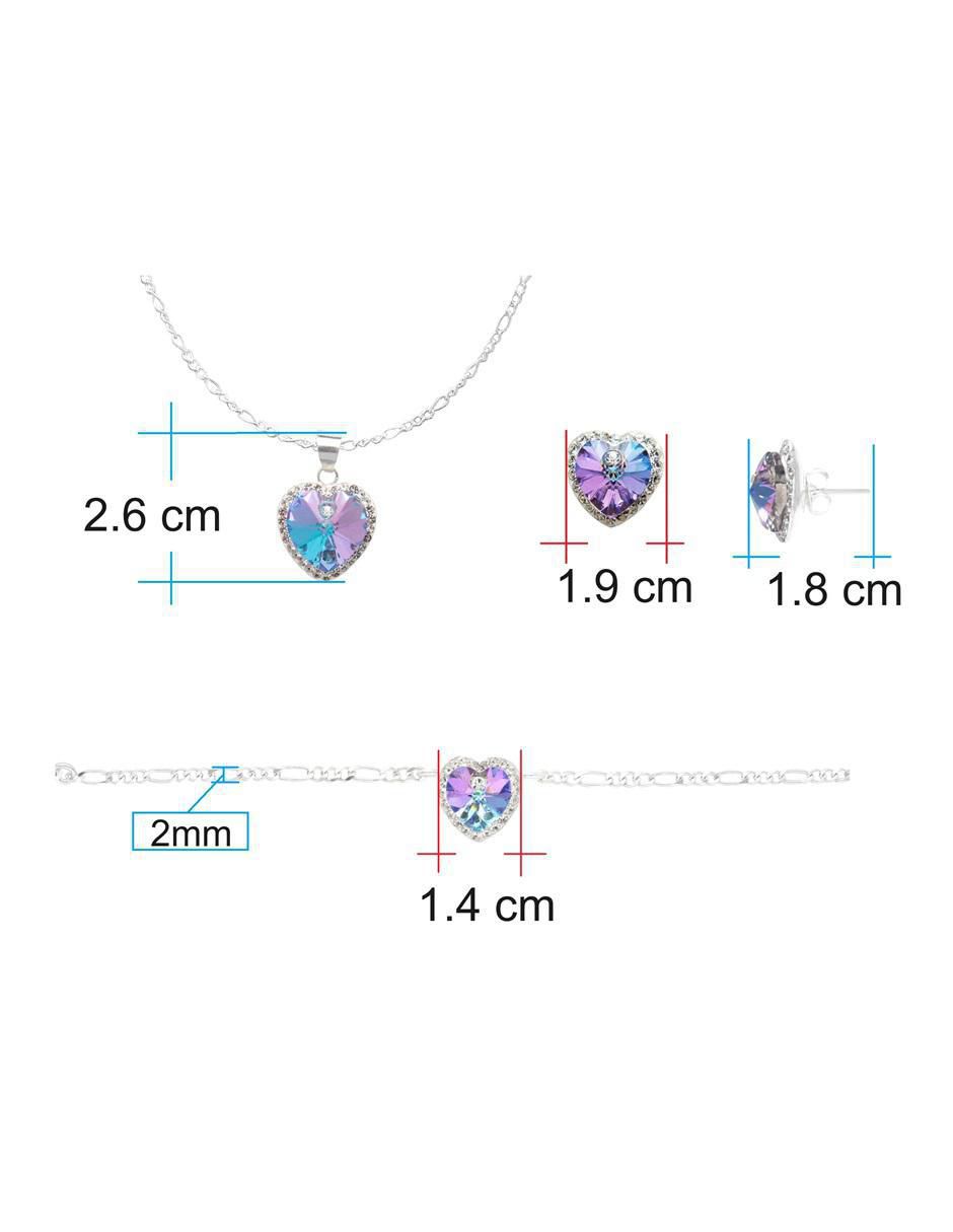 Set aretes, collar y pulsera de corazón de plata p 925 zirconia 6