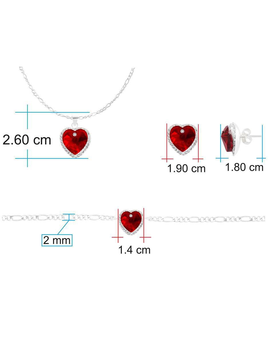 Set aretes, collar y pulsera de corazón de plata p 925 zirconia 5