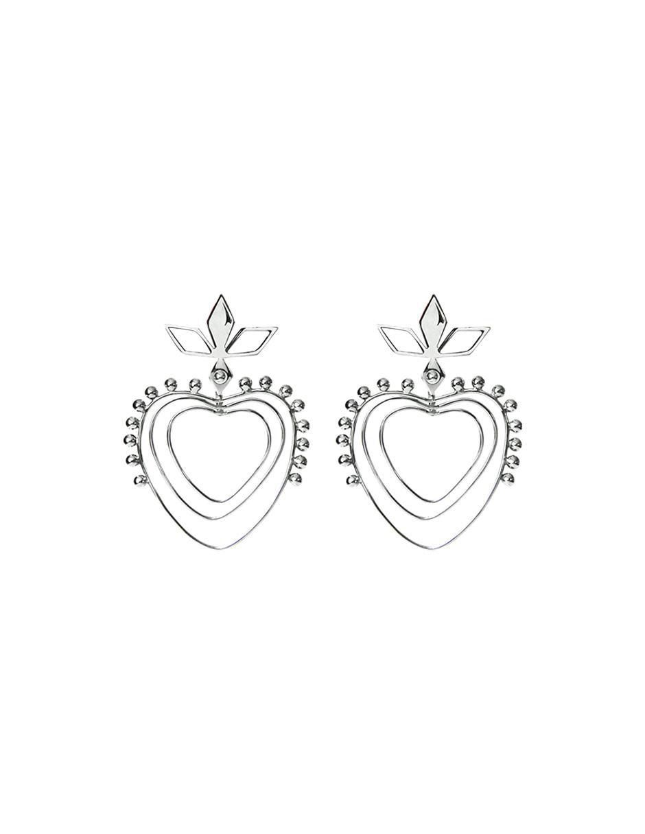 Aretes de corazón Enrique Garcia de plata P 925 con acabado plateado