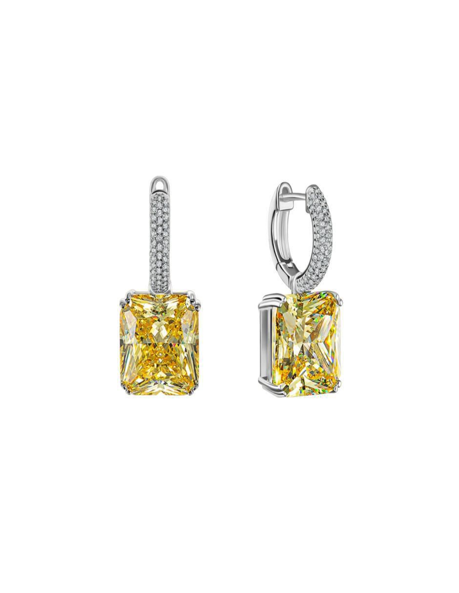 Aretes de rectángulo de plata P 925 con acabado baño rodio topacio