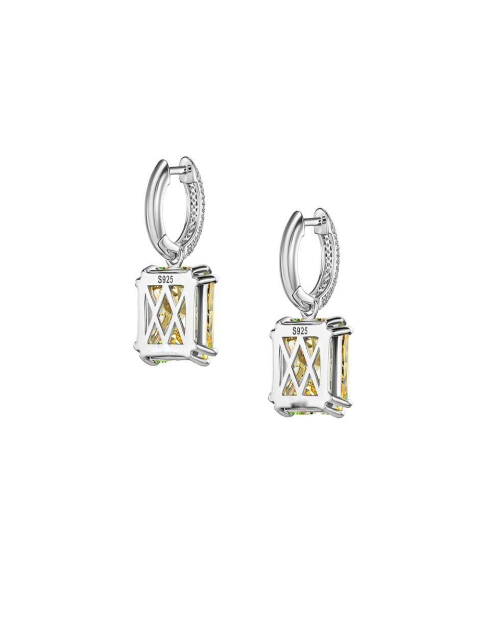 Aretes de rectángulo de plata P 925 con acabado baño rodio topacio 2