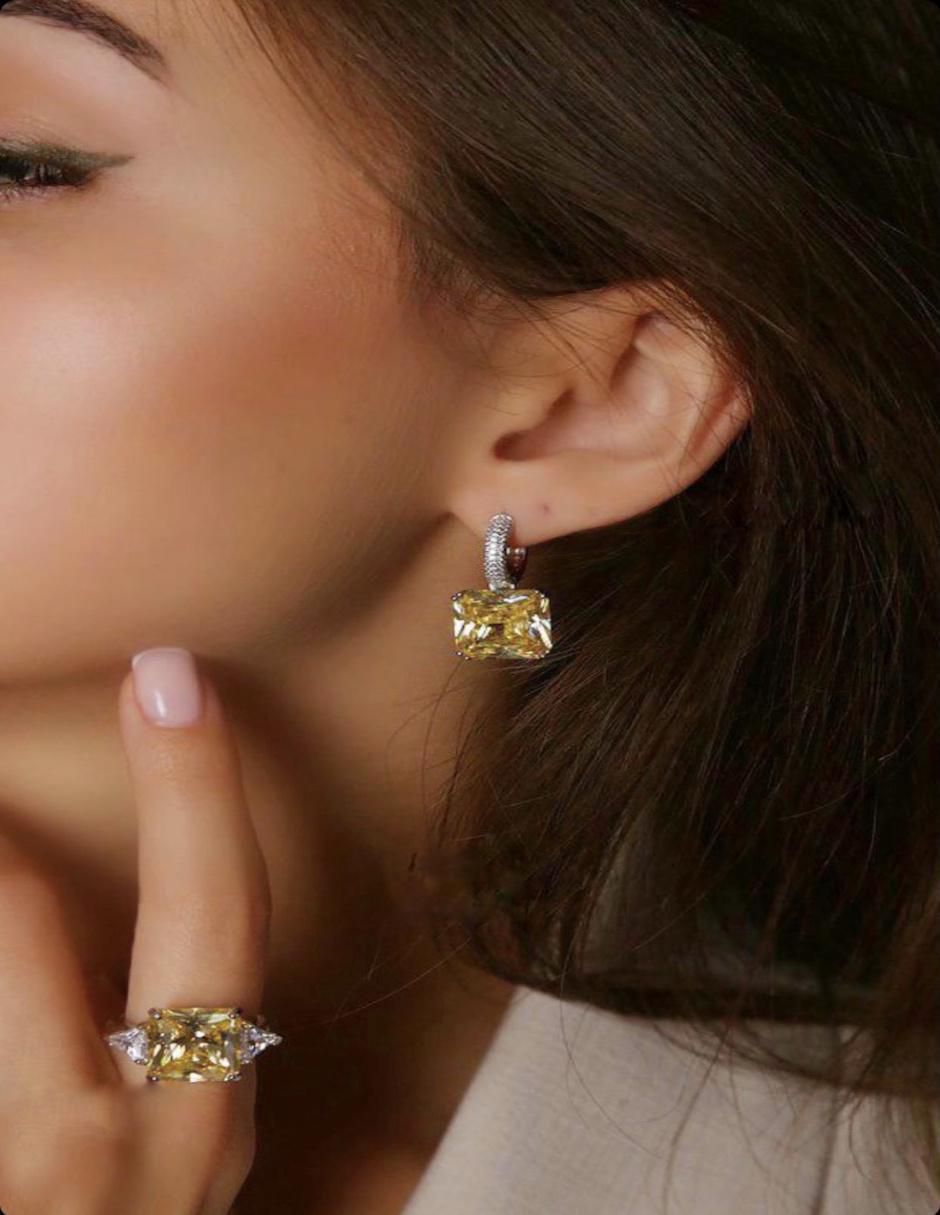Aretes de rectángulo de plata P 925 con acabado baño rodio topacio 5