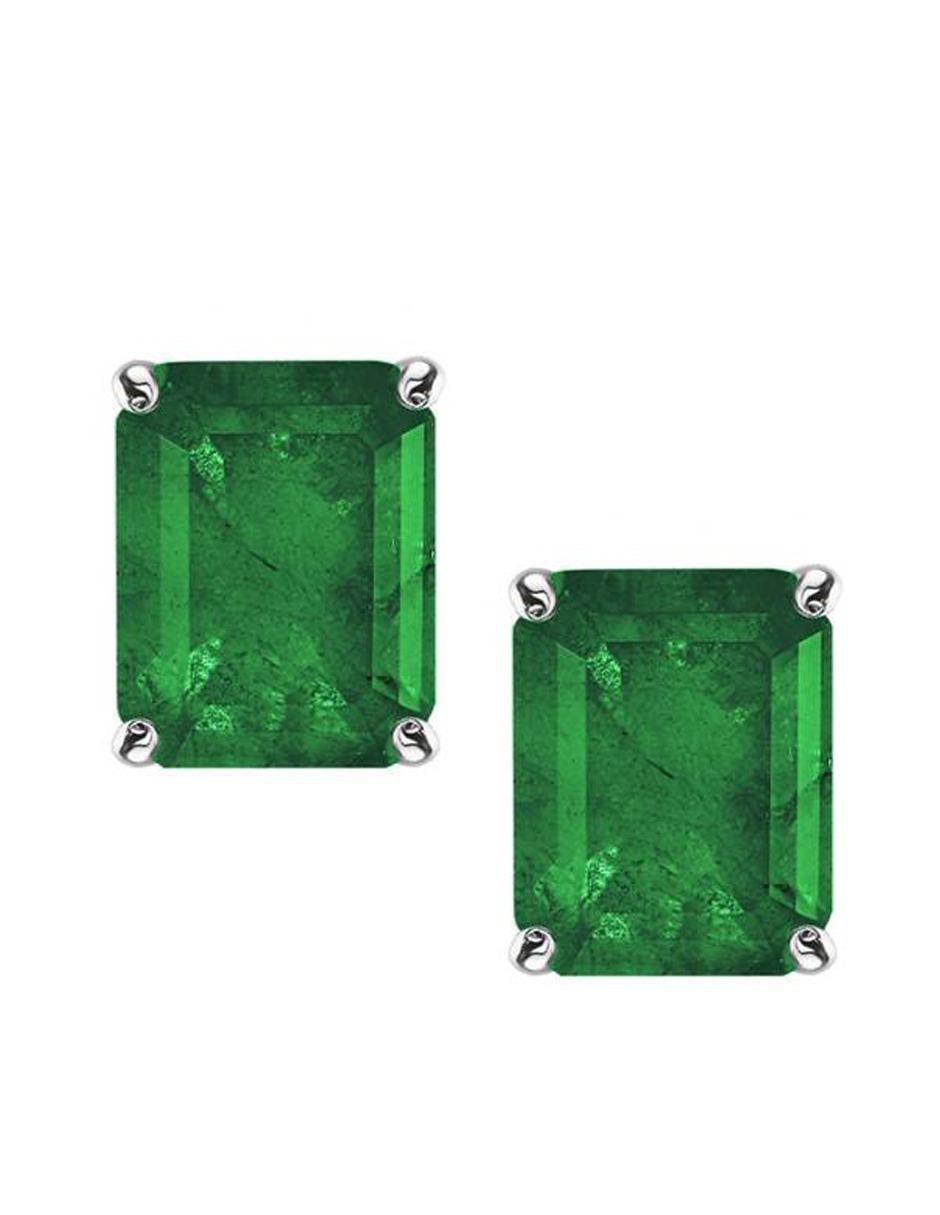 Broqueles rectangulares de plata P 925 con acabado baño rodio esmeralda